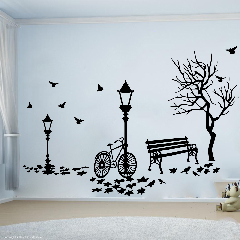Baby Nursery Wall Lights - 현대 가을 풍경 자전거 나무 가로등