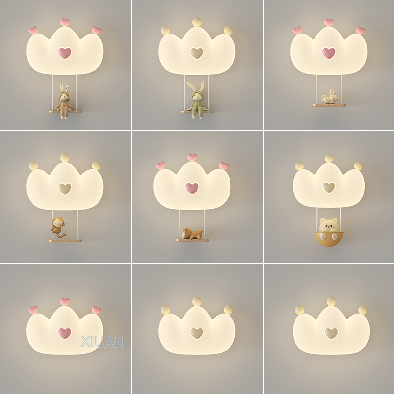 Baby Nursery Wall Lights - 여아용 로맨틱 핑크 크라운 벽 램프,