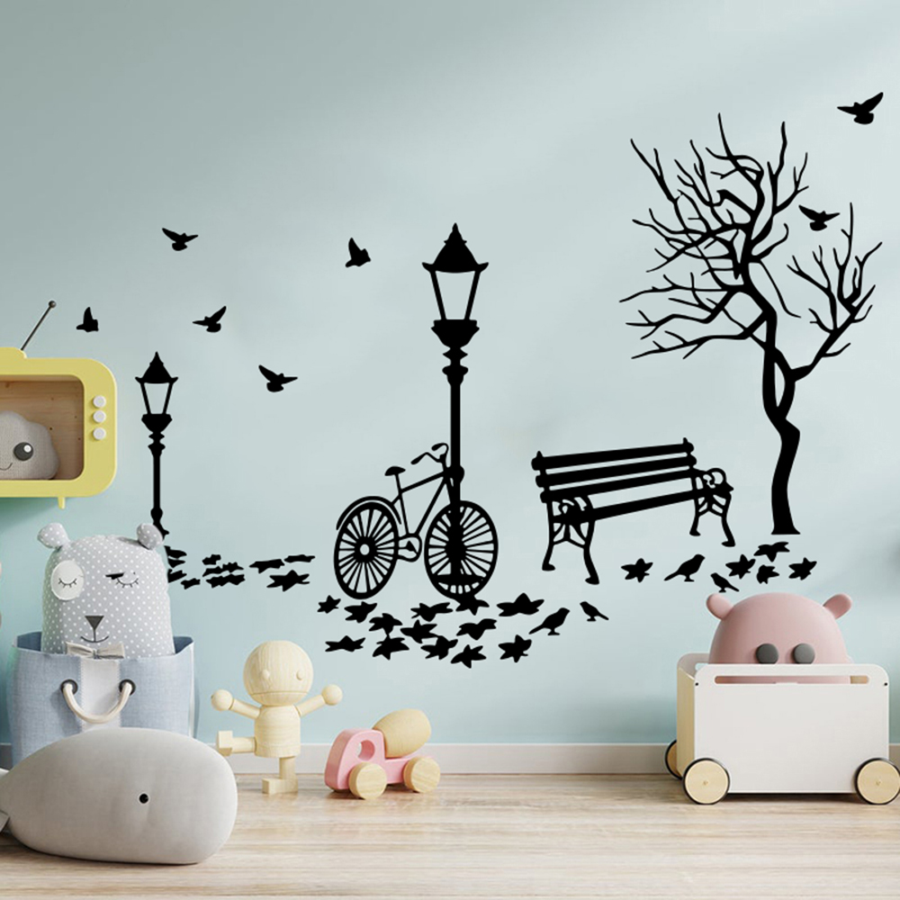 현대 가을 풍경 자전거 나무 가로등 벽 스티커 아이 방 - Baby Nursery Wall Lights 리뷰 및 가격