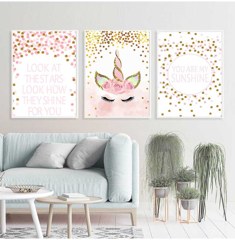 장식 그림 아기 소녀 침실 장식 핑크 유니콘 보육 따옴 - Baby Girl Nursery Quotes 리뷰 및 가격