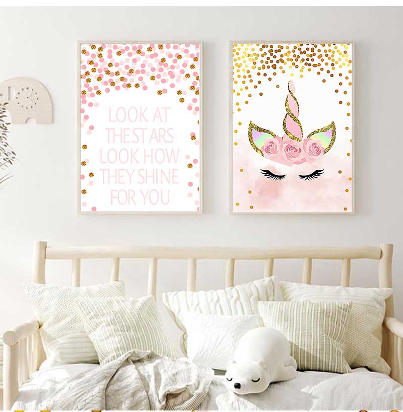 장식 그림 아기 소녀 침실 장식 핑크 유니콘 보육 따옴 - Baby Girl Nursery Quotes 리뷰 및 가격