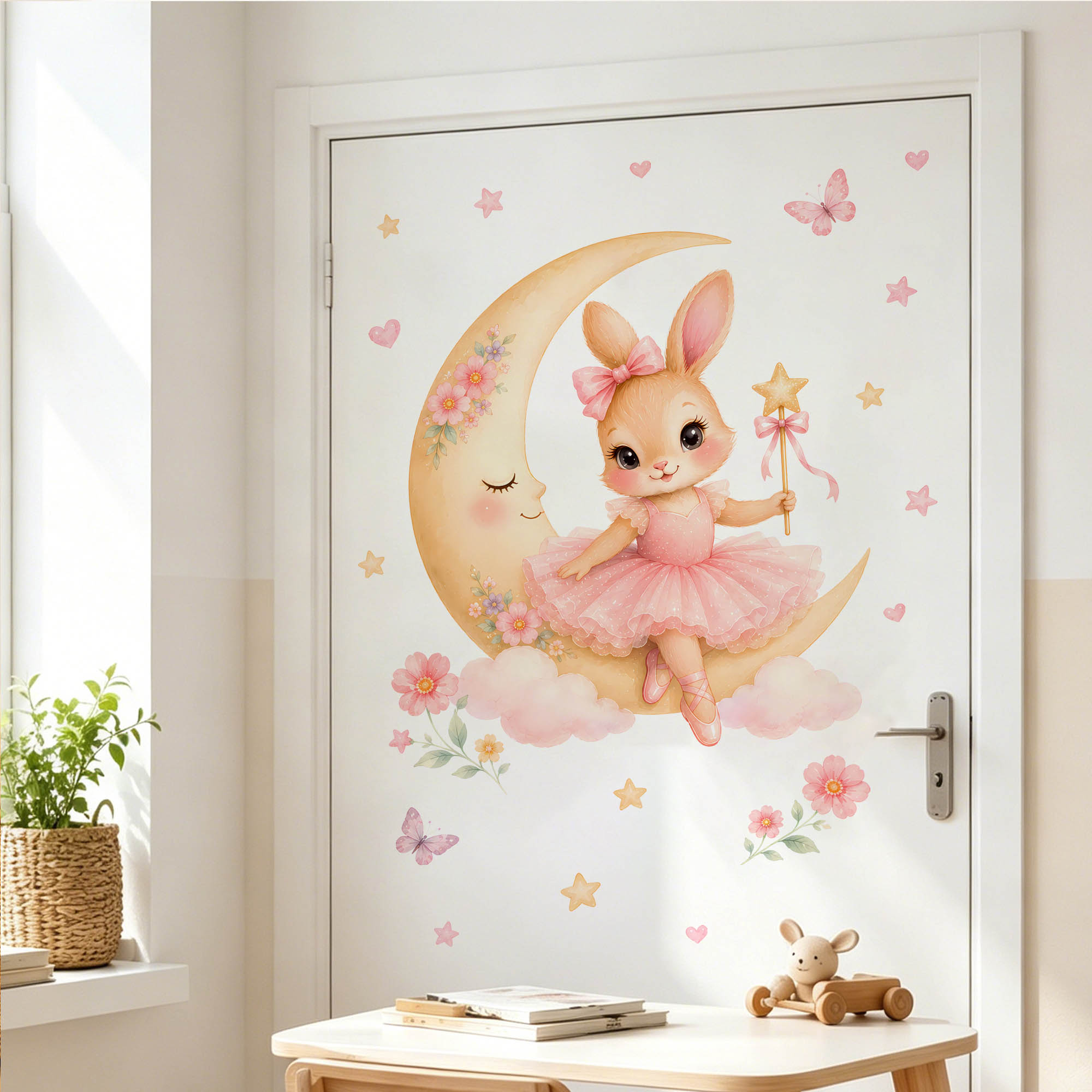 수채화 발레리나 토끼 달 벽 스티커 핑크 튀튀 토끼 별 - Baby Girl Nursery Quotes 리뷰 및 가격