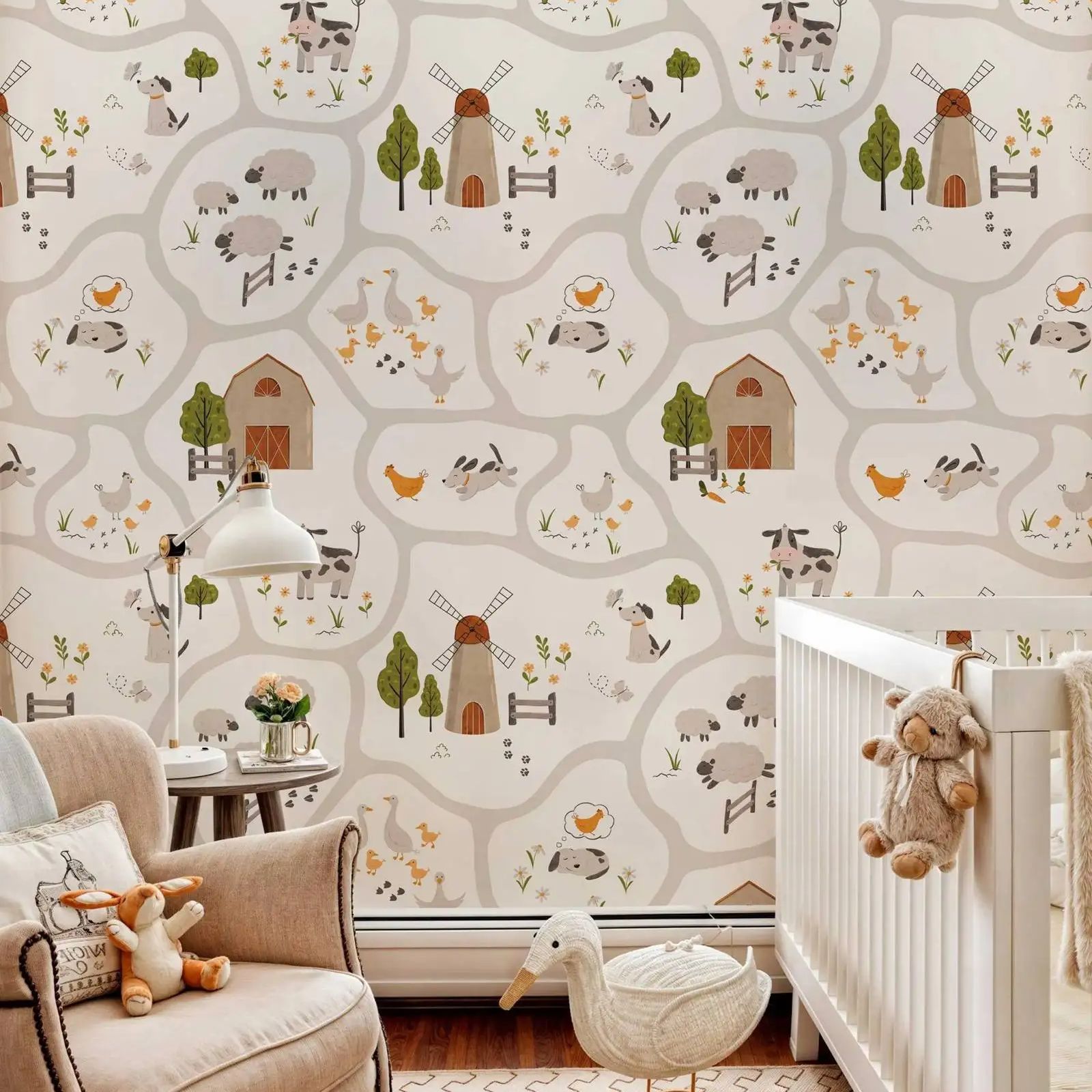 귀여운 농장 동물 어린이 벽지 껍질과 스틱, 보육 벽  - Baby Nursery Peel And Stick Wallpaper 리뷰 및 가격