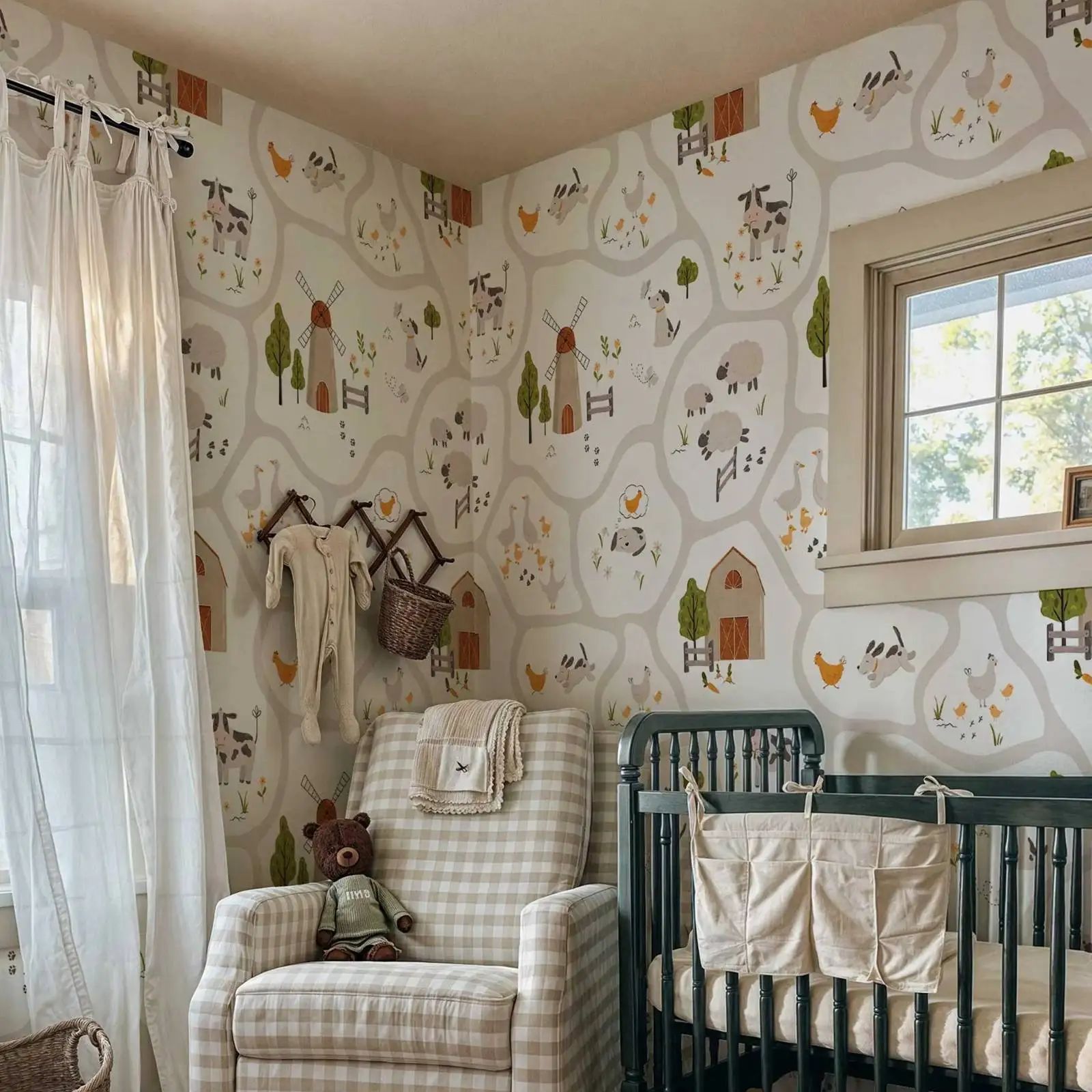 귀여운 농장 동물 어린이 벽지 껍질과 스틱, 보육 벽  - Baby Nursery Peel And Stick Wallpaper 리뷰 및 가격