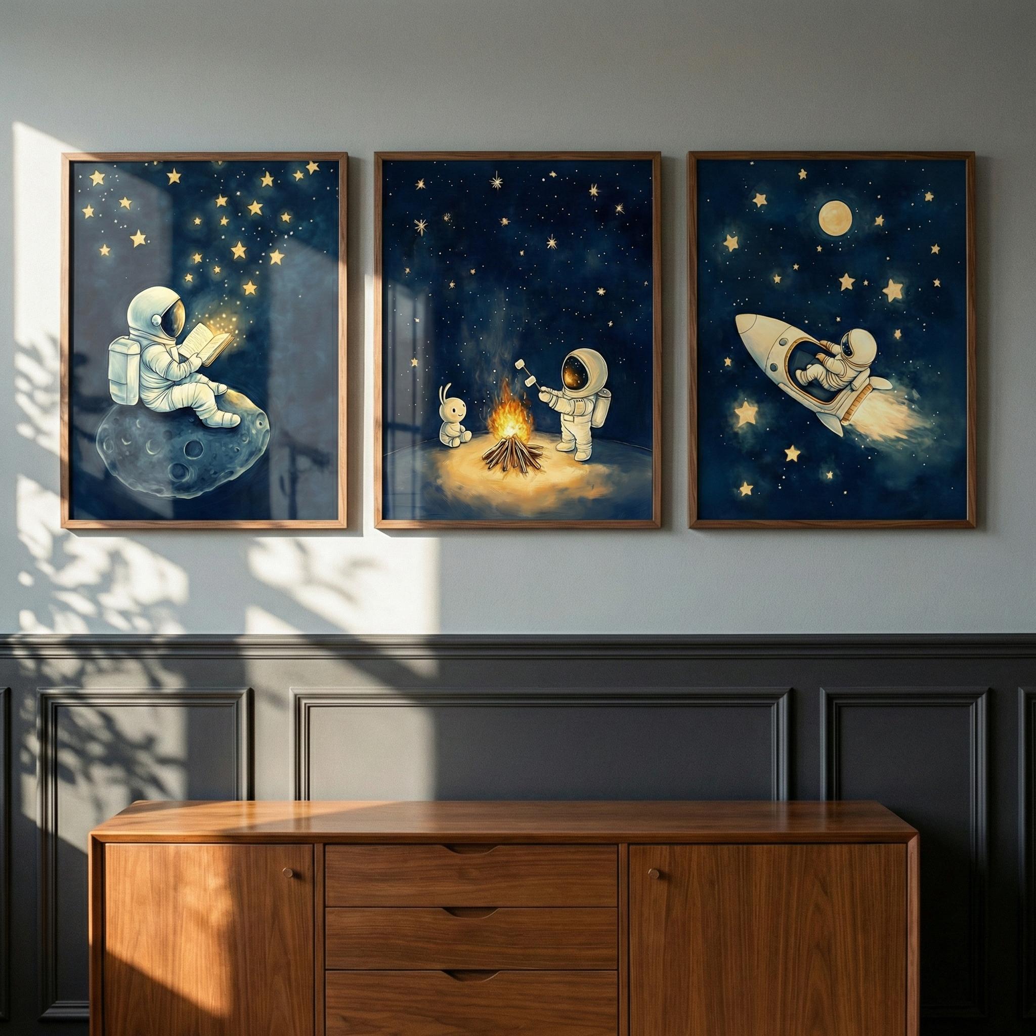 우주비행사 스페이스 벽 장식 세트 3종, 기발한 우주  - Baby Nursery Frames 리뷰 및 가격