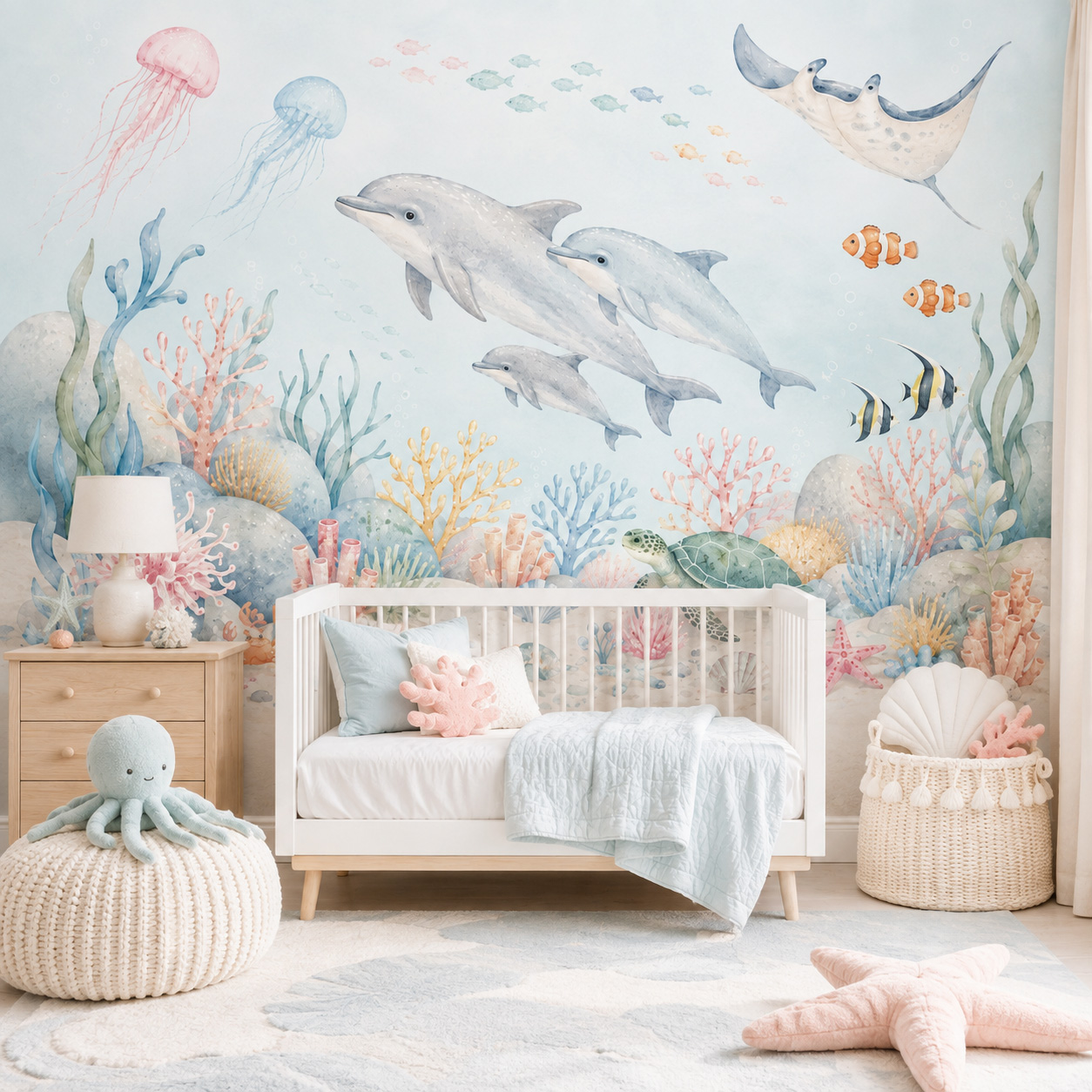 수중 해양 동물 자가 접착 벽지 돌고래 산호초 벽화 붙 - Baby Nursery Peel And Stick Wallpaper 리뷰 및 가격