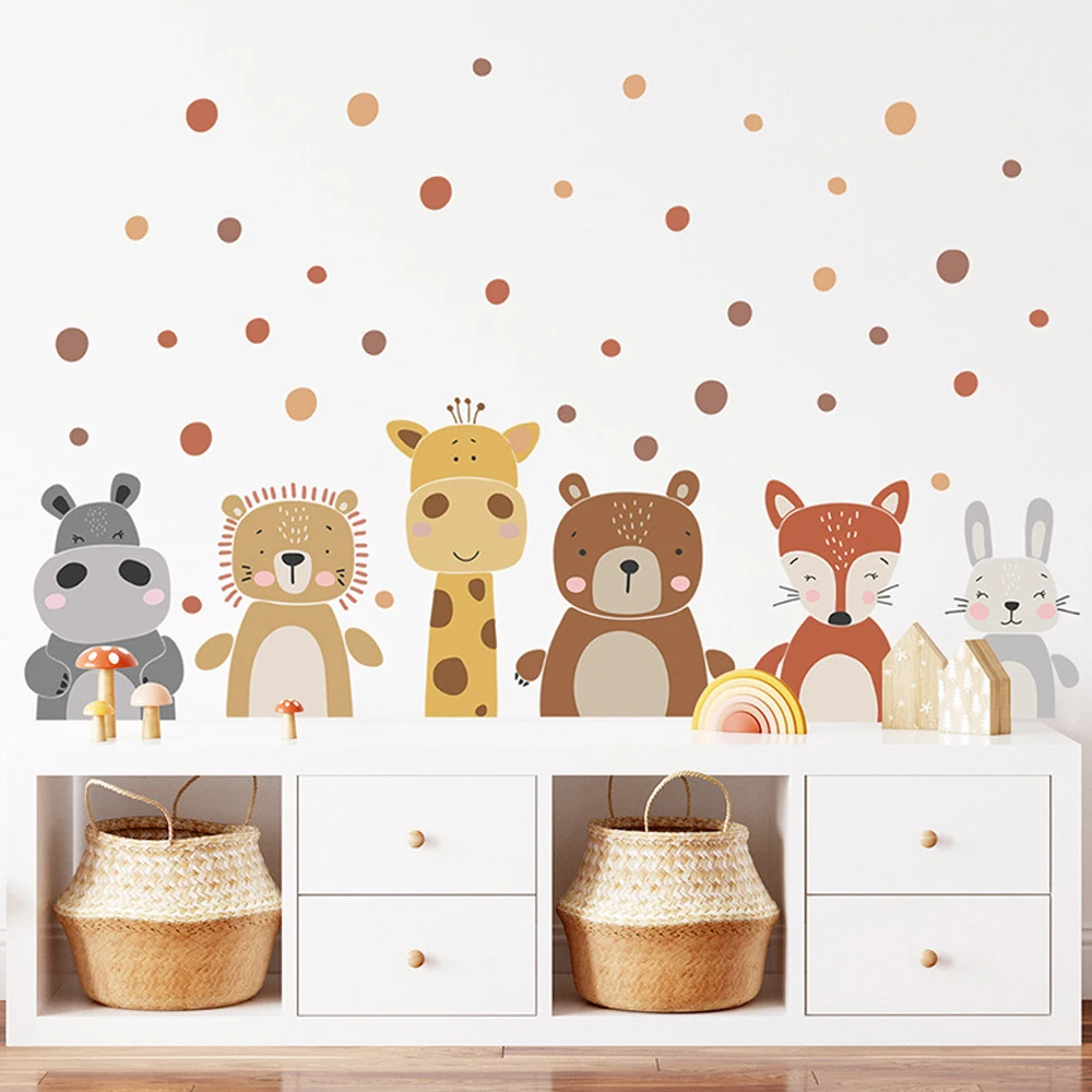 보헤미안 귀여운 기린 곰 동물 도트 벽 스티커 유아용  - Baby Nursery Peel And Stick Wallpaper 리뷰 및 가격