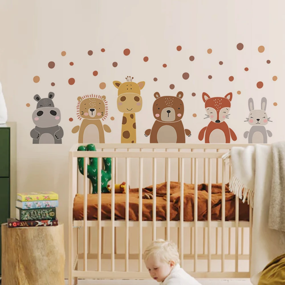 보헤미안 귀여운 기린 곰 동물 도트 벽 스티커 유아용  - Baby Nursery Peel And Stick Wallpaper 리뷰 및 가격