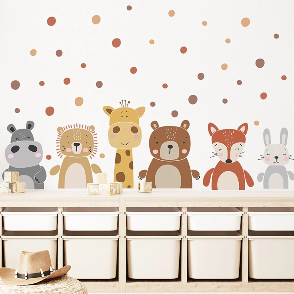 보헤미안 귀여운 기린 곰 동물 도트 벽 스티커 유아용  - Baby Nursery Peel And Stick Wallpaper 리뷰 및 가격