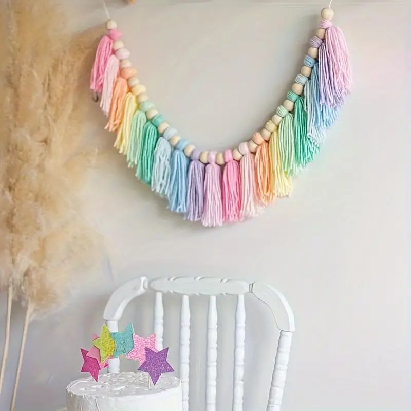 1pc Boho 화려한 무지개 술 갈 랜드 수제 나무  - Baby Nursery Decor Girl 리뷰 및 가격