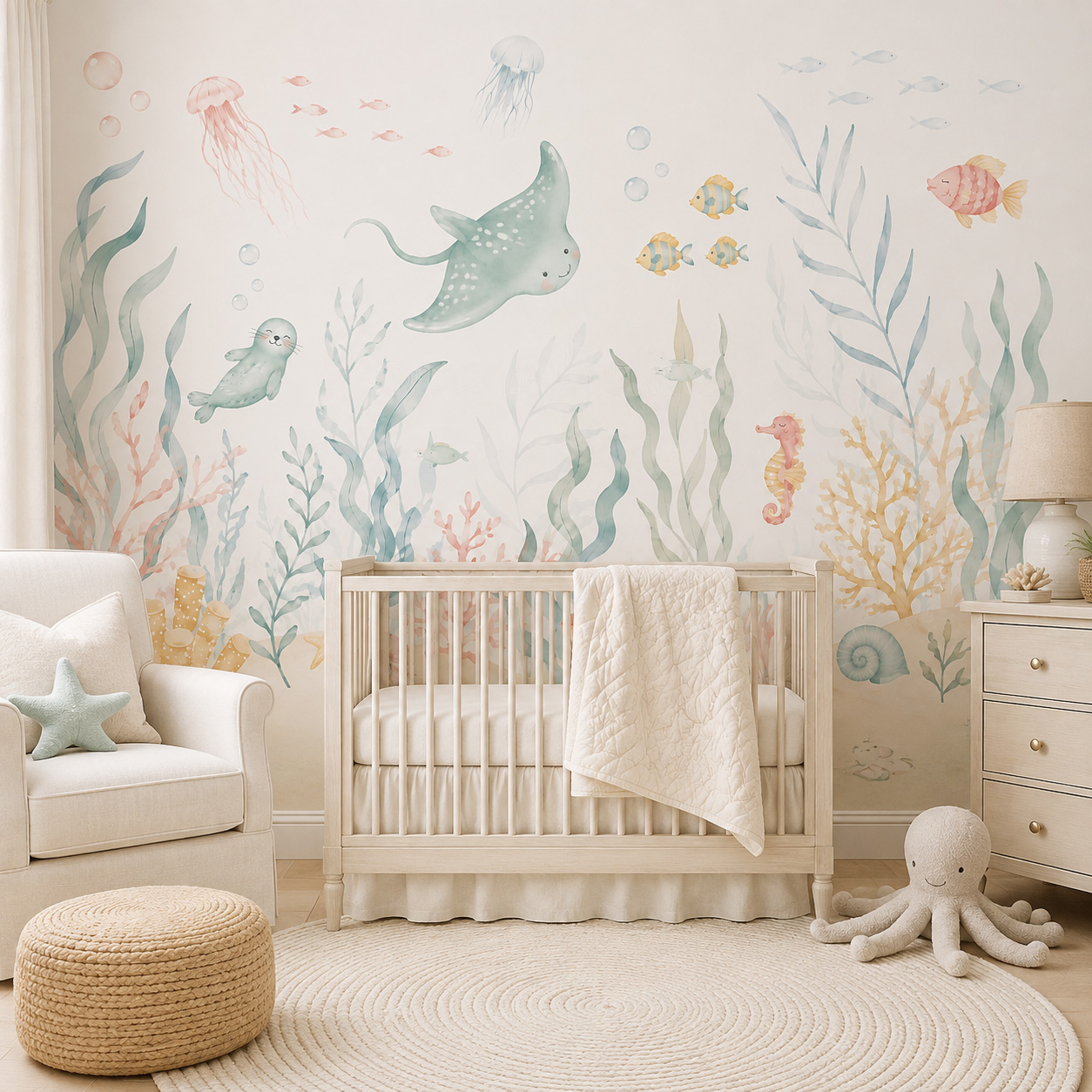 해양 동물 자가 접착 벽지 파스텔 바다 생물 벽화 붙였 - Baby Nursery Peel And Stick Wallpaper 리뷰 및 가격