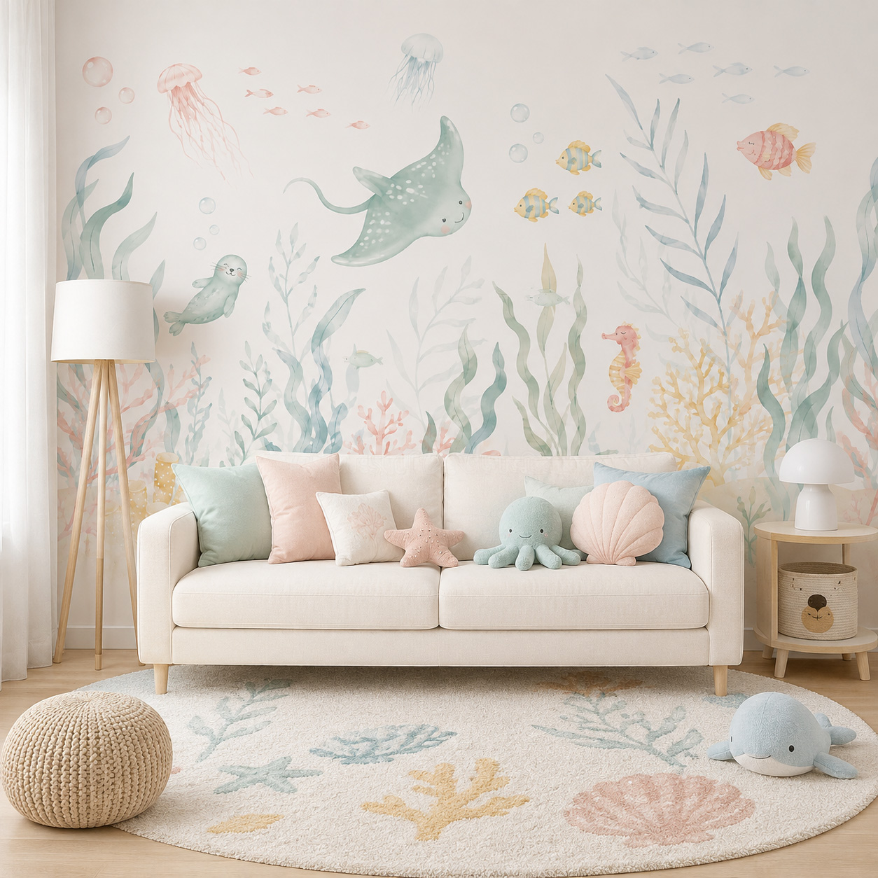 해양 동물 자가 접착 벽지 파스텔 바다 생물 벽화 붙였 - Baby Nursery Peel And Stick Wallpaper 리뷰 및 가격