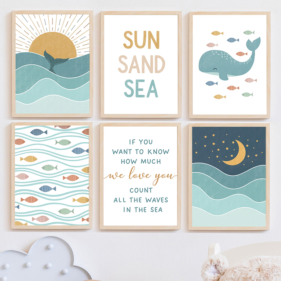 1pc 프레임리스 물고기 고래 갈매기 일출 일몰 해변  - Baby Girl Nursery Quotes 리뷰 및 가격